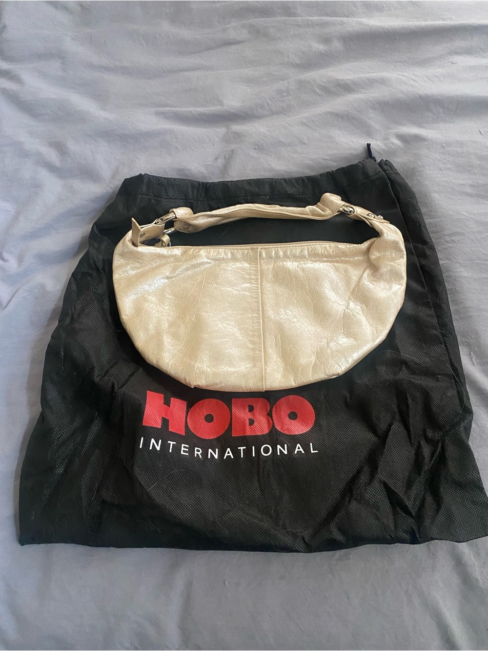 HOBO Pearl Metallic Cream Leather Hobo Shoulder Bag